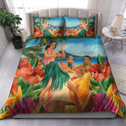 Hawaii Bedding Set Hula Dance On Beach