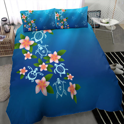 Hawaii Bedding Set Turtle Polynesian Plumeria Ocean