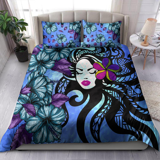 Hawaii Bedding Set Hibiscus Polynesian Hula Girl