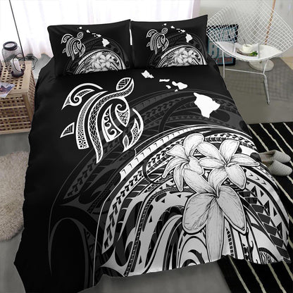 Hawaii Bedding Set Turtle Polynesian Map Plumeria White