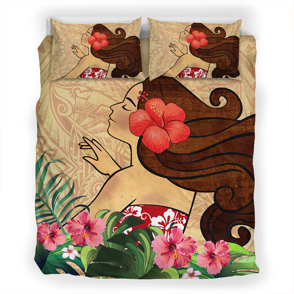 Hawaii Bedding Set Beautiful Hula Girl Hibiscus Tropical