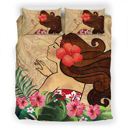 Hawaii Bedding Set Beautiful Hula Girl Hibiscus Tropical