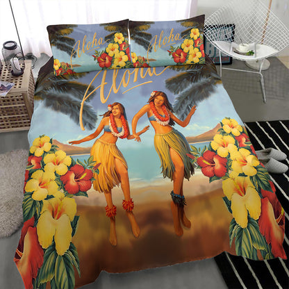 Hawaii Bedding Set Aloha Hula Dance Hibiscus