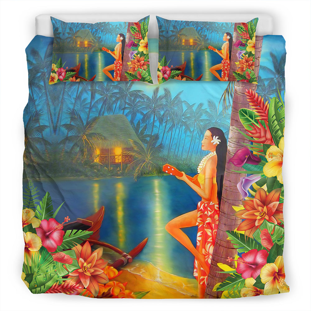 Hawaii Bedding Set Hula Girl Sing In Village