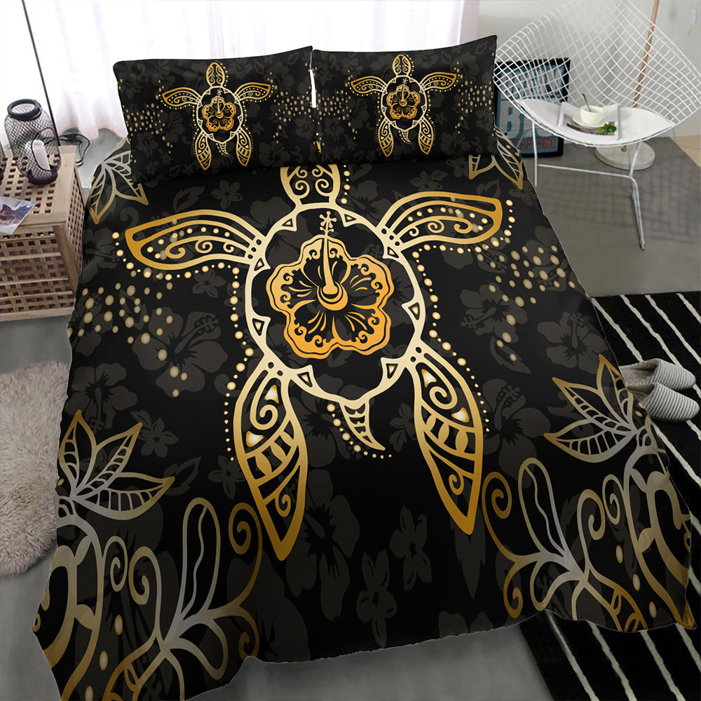 Hawaii Bedding Set Golden Hibiscus And Turtle