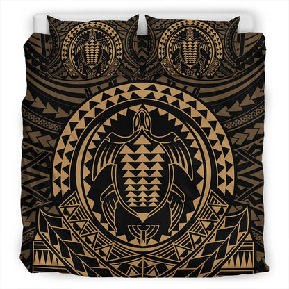 Hawaii Bedding Set Kakau Honu Arc Polynesian Gold