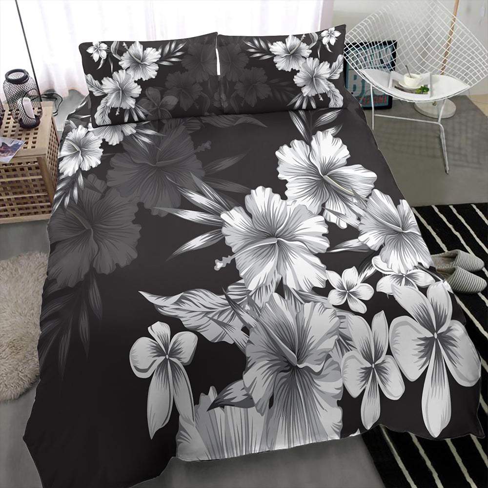 Hawaii Bedding Set Hibiscus And Plumeria B&W