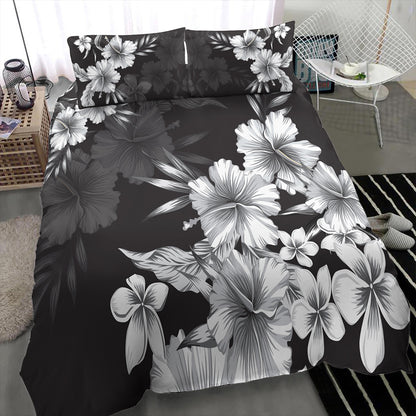 Hawaii Bedding Set Hibiscus And Plumeria B&W