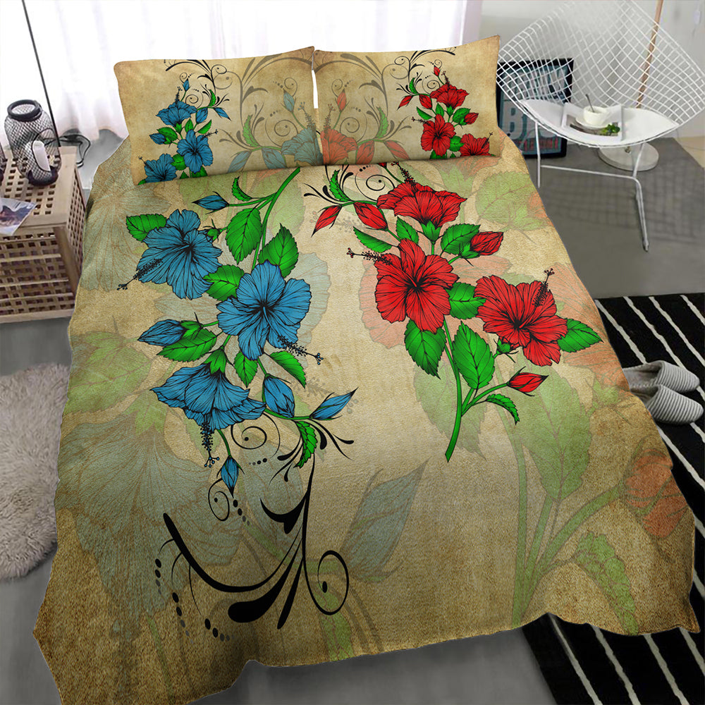 Hawaii Bedding Set Hibiscus Blue And Red