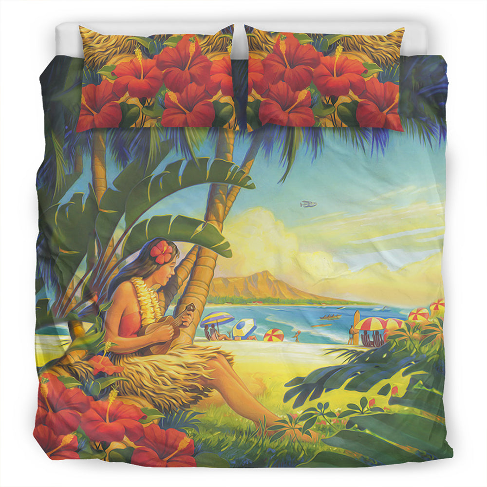 Hawaii Bedding Set Hula Girl Hola Beach