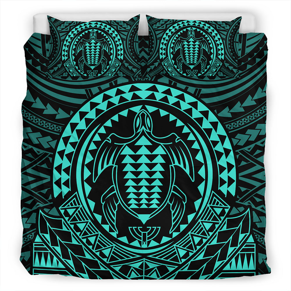 Hawaii Bedding Set Kakau Honu Arc Polynesian Turquoise