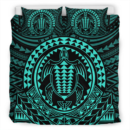 Hawaii Bedding Set Kakau Honu Arc Polynesian Turquoise
