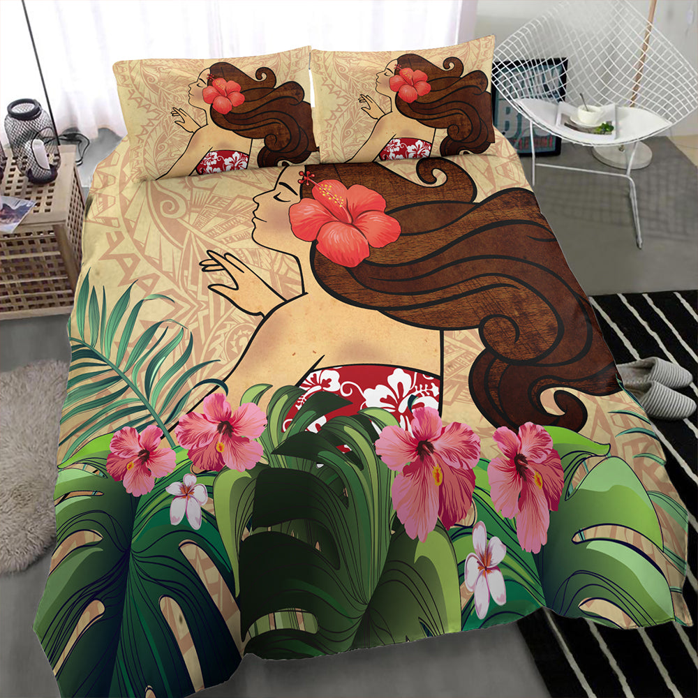 Hawaii Bedding Set Beautiful Hula Girl Hibiscus Tropical