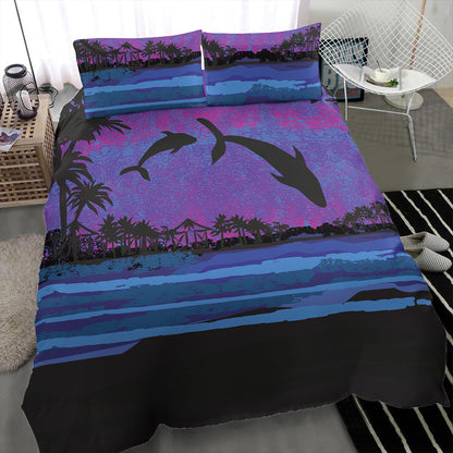 Hawaii Bedding Set Dolphin Dance In Night