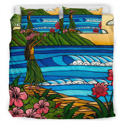 Hawaii Bedding Set Hula Girl Dance Picture