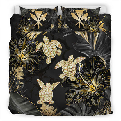 Hawaii Bedding Set Kanaka Maoli Golden Tropical Turtle