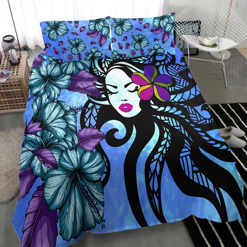 Hawaii Bedding Set Hibiscus Polynesian Hula Girl