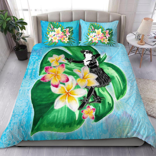 Hawaii Bedding Set Hula Girls With Tropical Flowers Polynesian Style
