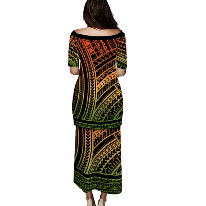 Hawaii Combo Puletasi And Shirt Polynesian Pattern Tattoo Color