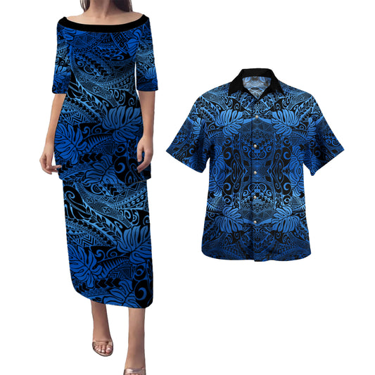 Hawaii Combo Puletasi And Shirt Tribal Polynesian Pattern Leaf