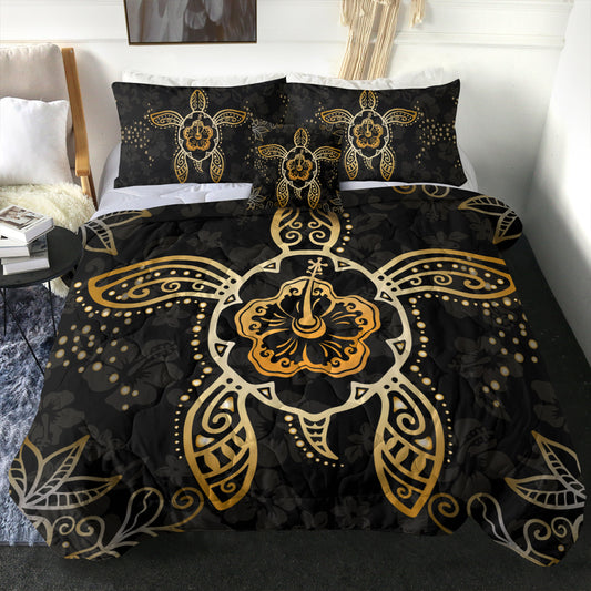 Hawaii Comforter Golden Hibiscus And Turtle