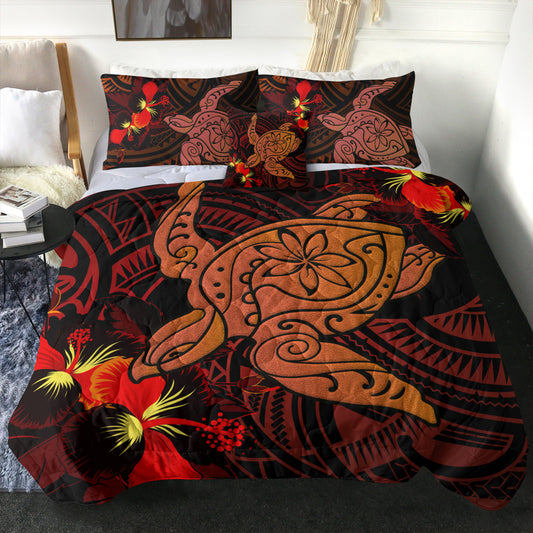 Hawaii Comforter Hibiscus Polynesian Red Big Turtle