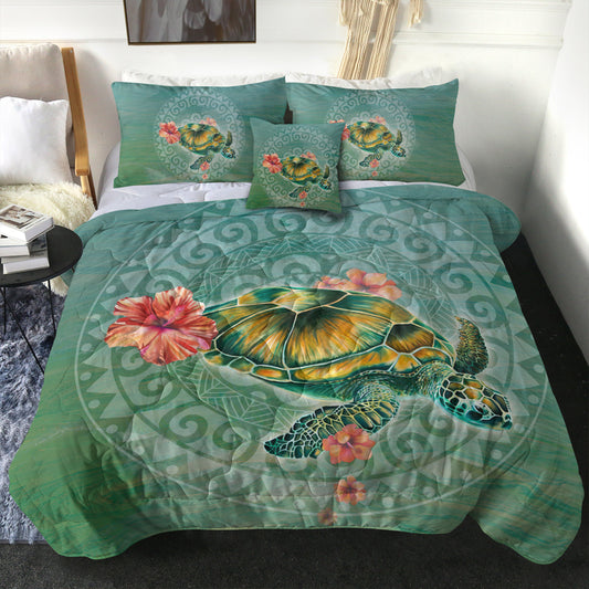 Hawaii Comforter Hibiscus Turtle Swimming