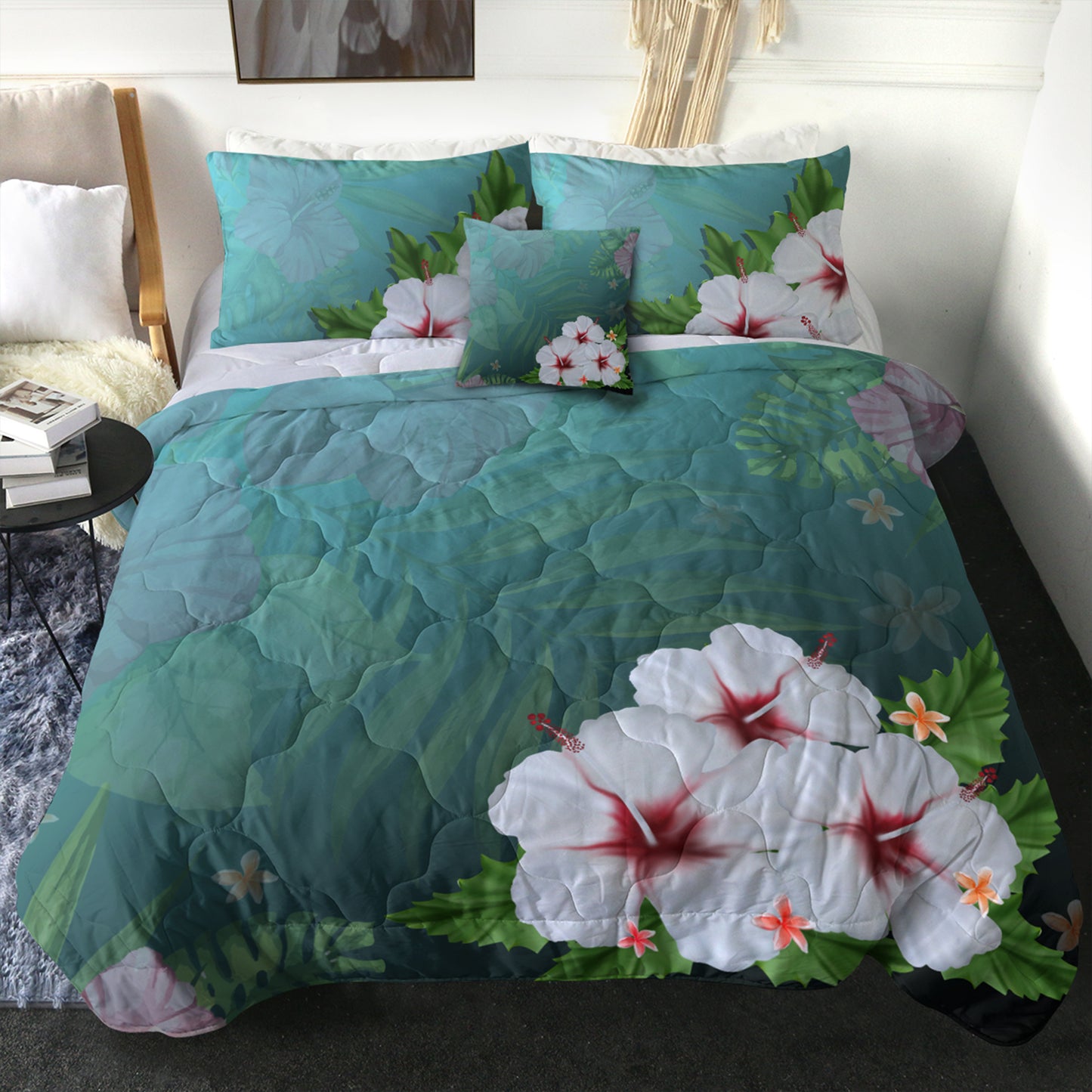Hawaii Comforter Hibiscus White Flower Gleeful