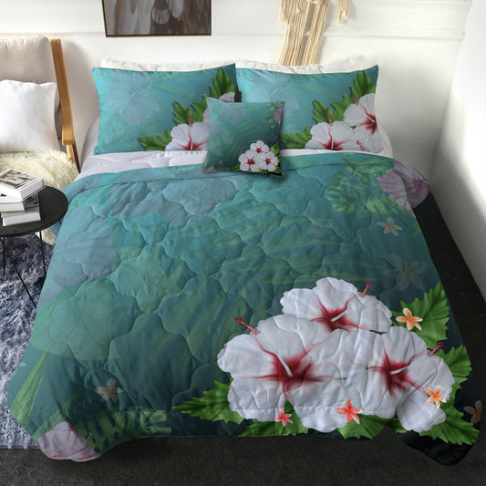 Hawaii Comforter Hibiscus White Flower Gleeful