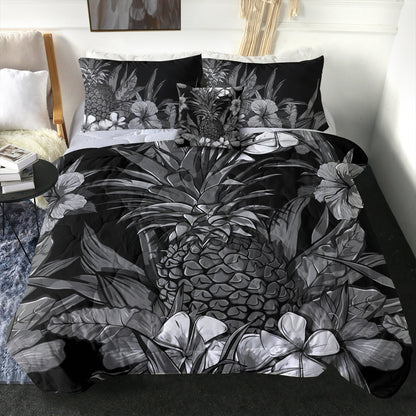 Hawaii Comforter Pineapple Hibiscus Black And White