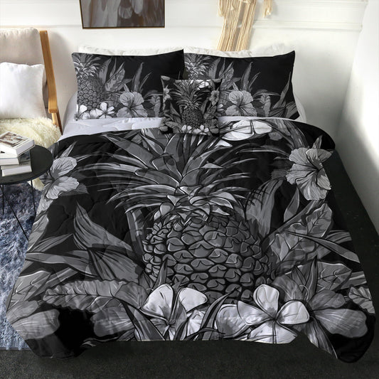 Hawaii Comforter Pineapple Hibiscus Black And White
