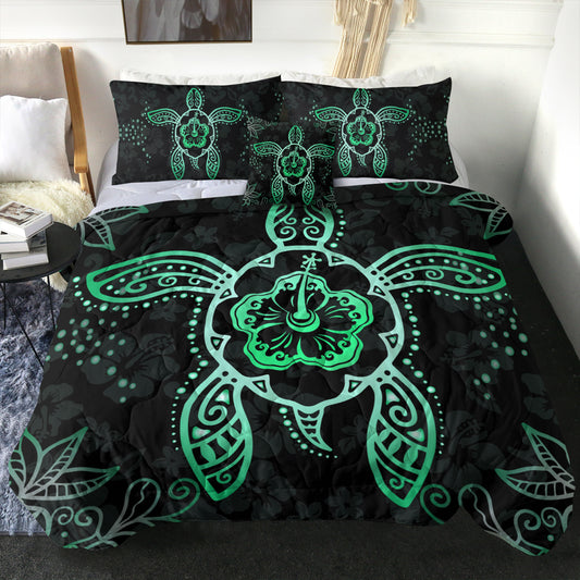 Hawaii Comforter Turtle Hibiscus Green New