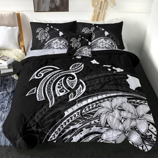 Hawaii Comforter Turtle Polynesian Map Plumeria White