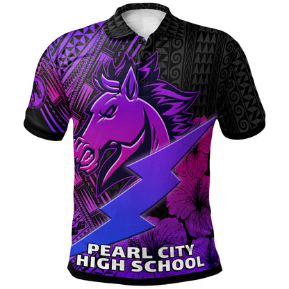 Hawaii Custom Personalised Polo Shirt - Pearl City High School Horse and Thunder Hibiscus Polynesian