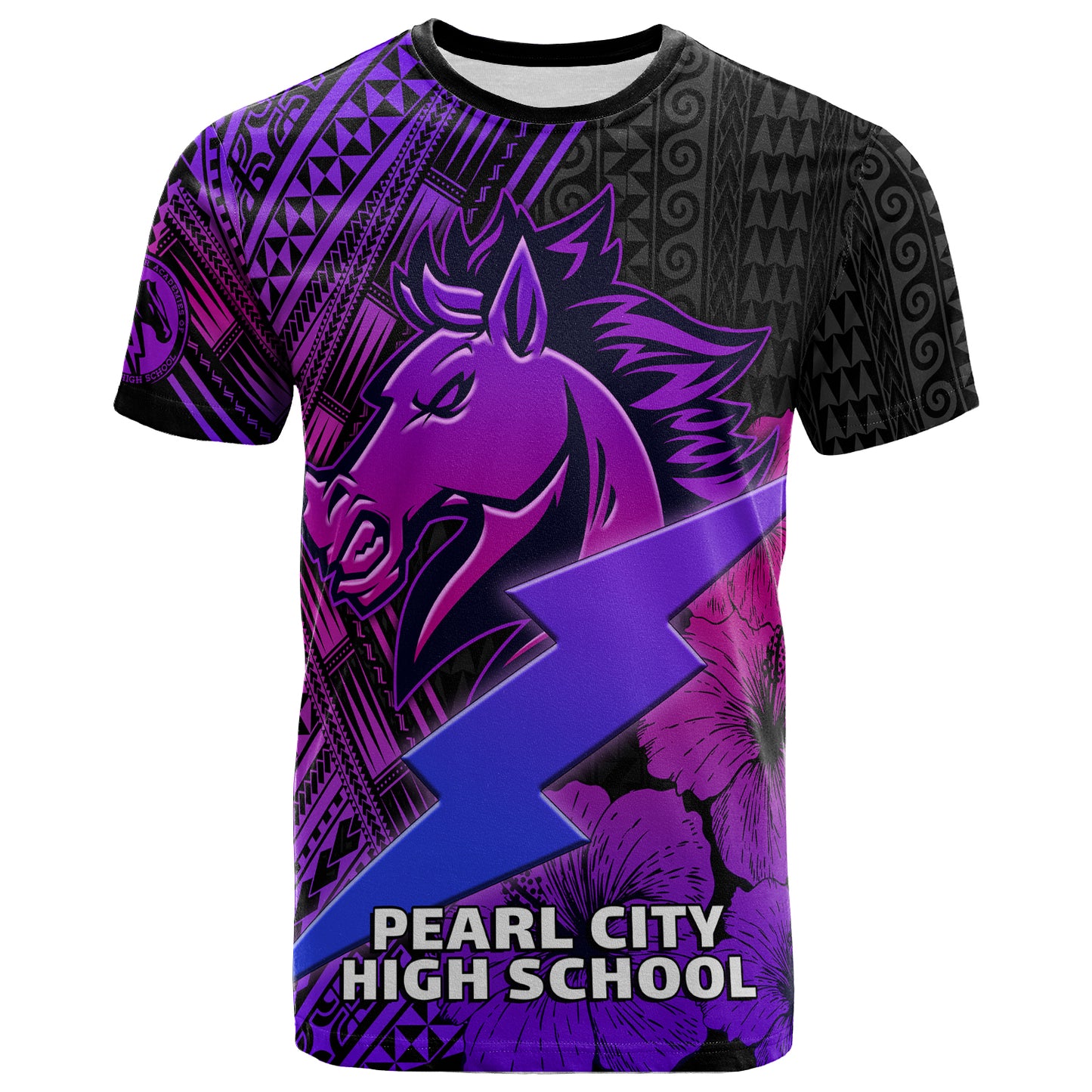 Hawaii Custom Personalised T-Shirt - Pearl City High School Horse and Thunder Hibiscus Polynesian
