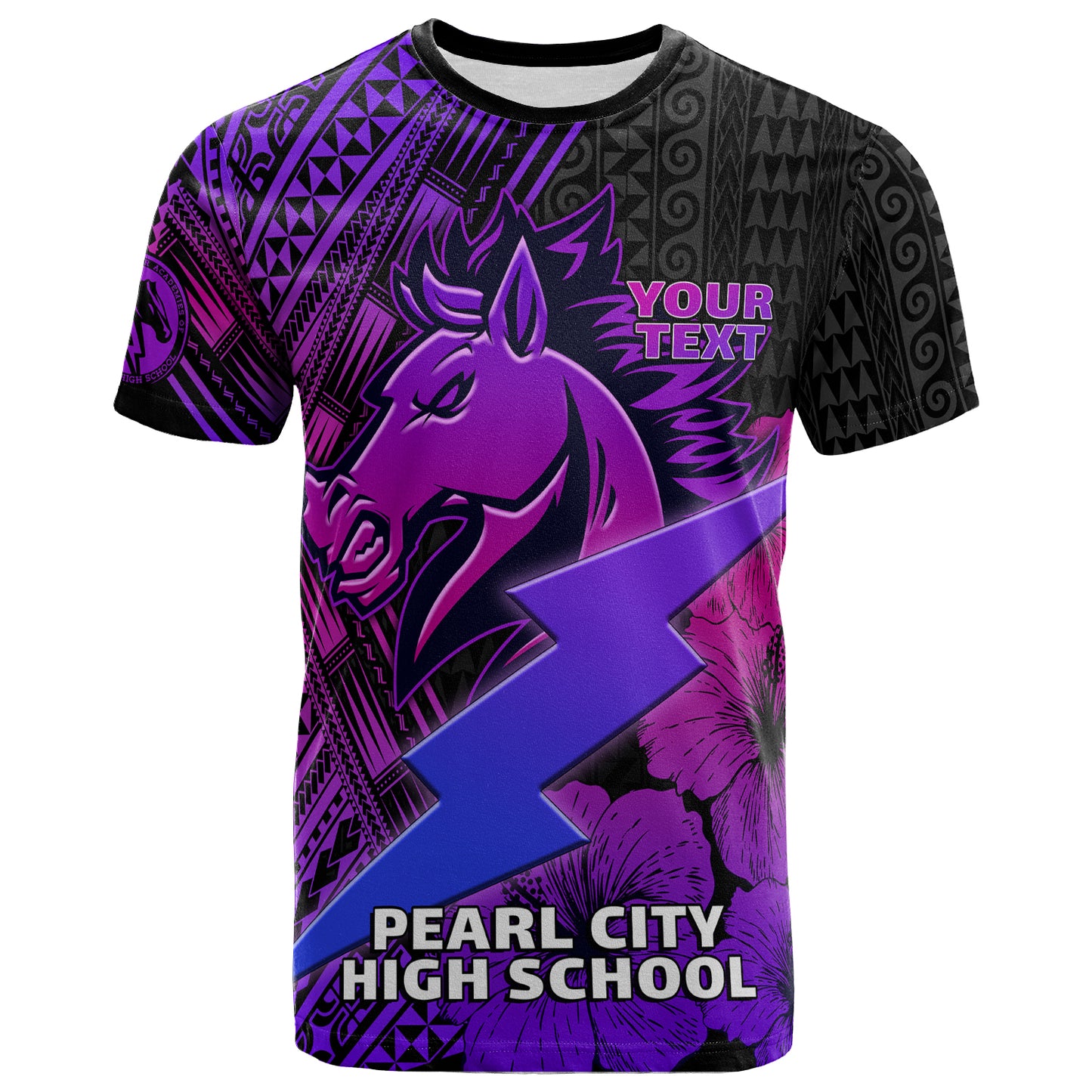 Hawaii Custom Personalised T-Shirt - Pearl City High School Horse and Thunder Hibiscus Polynesian