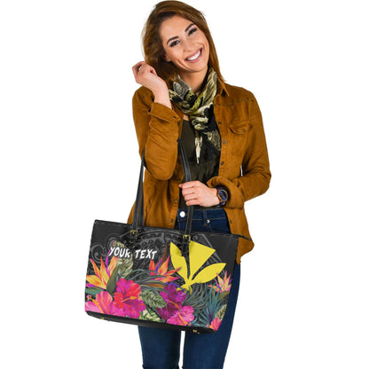 Hawaii Custom Personalised Leather Tote Polynesian Hibiscus Pattern