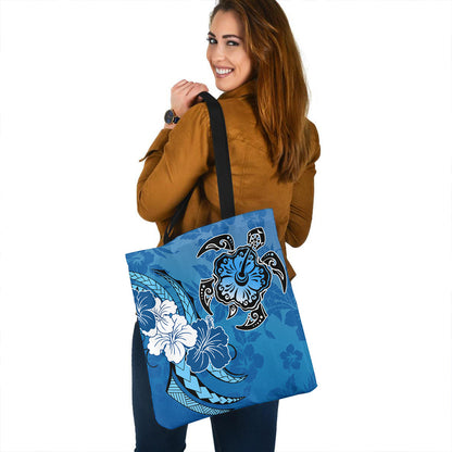 Hawaii Tote Bag Flower And Sea Turtle Polynesian