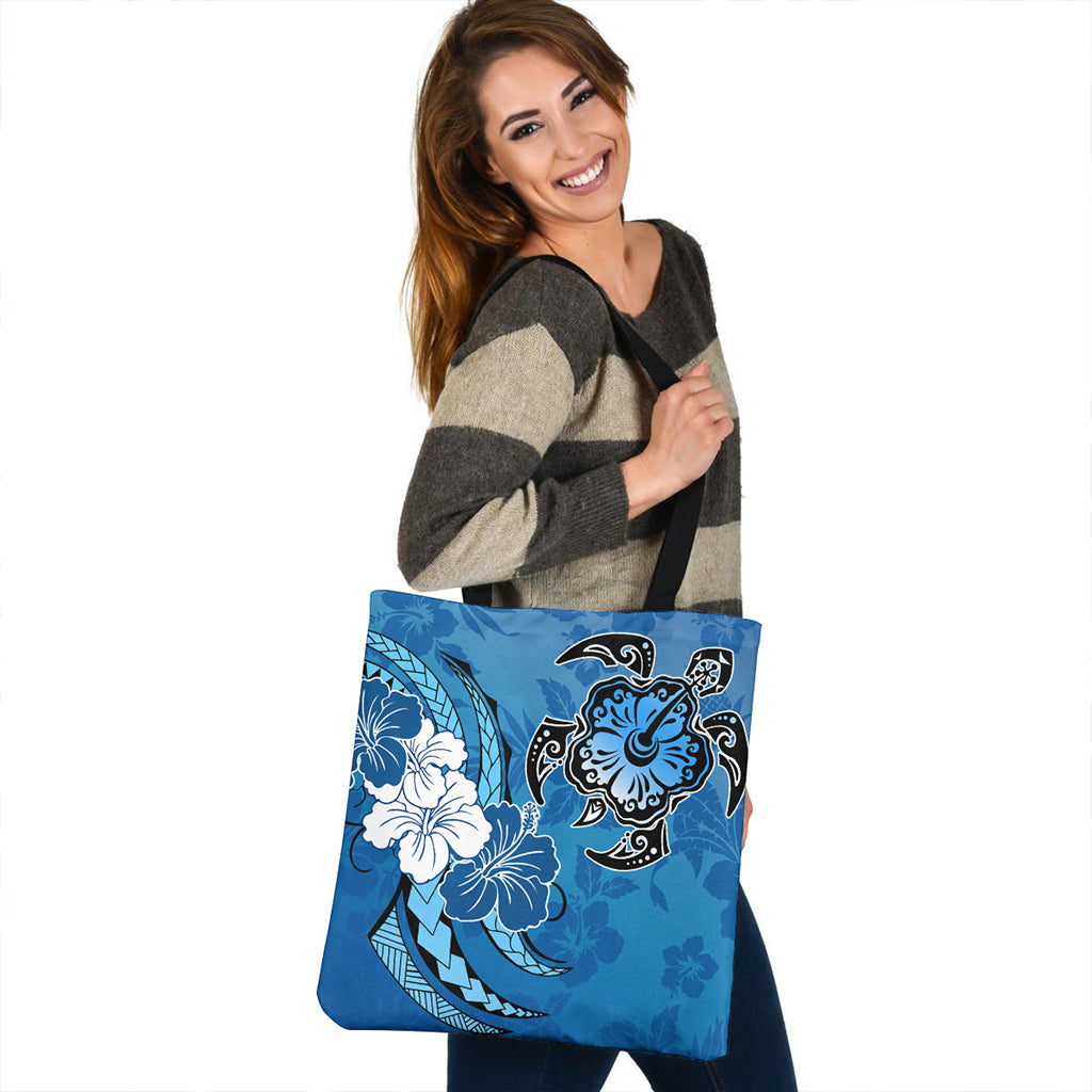 Hawaii Tote Bag Flower And Sea Turtle Polynesian