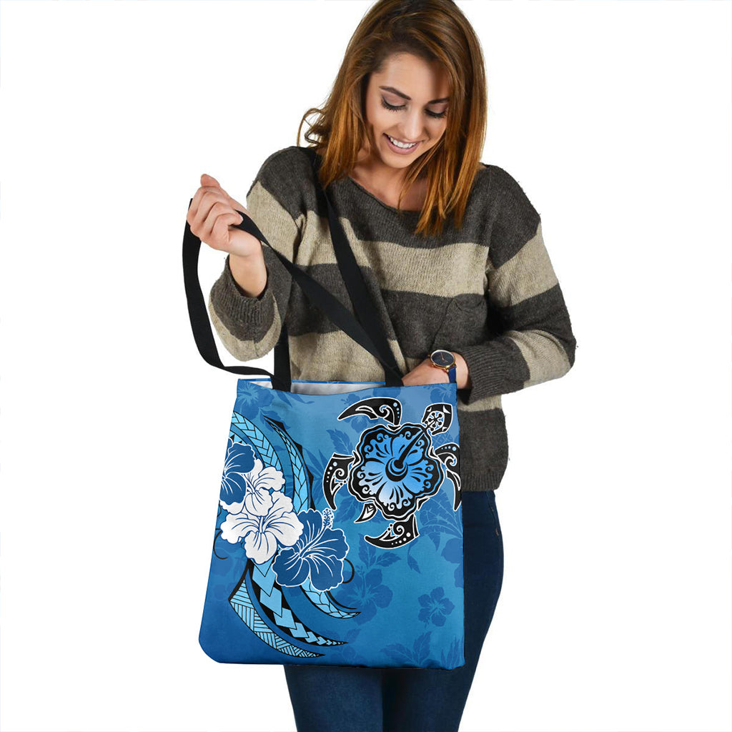 Hawaii Tote Bag Flower And Sea Turtle Polynesian