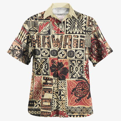 Hawaii Combo Short Sleeve Dress And Shirt Hawaiian Style Tribal Fabric Patchwork