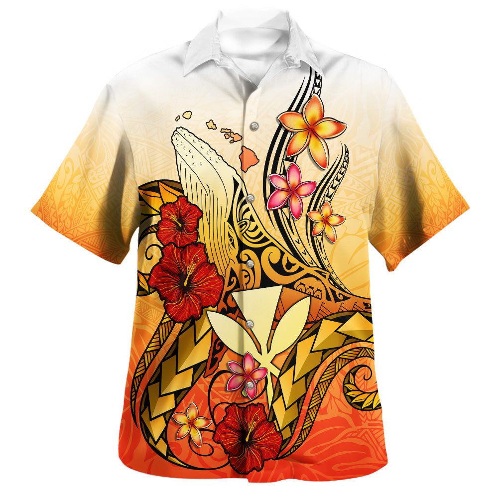 Hawaii Hawaiian Shirt Humpback Whale with Hibiscus Plumeria
