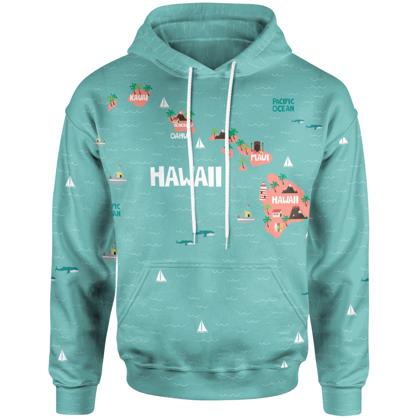 Hawaii Hoodie - Hawaii Map Doodle Version