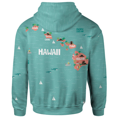 Hawaii Hoodie - Hawaii Map Doodle Version