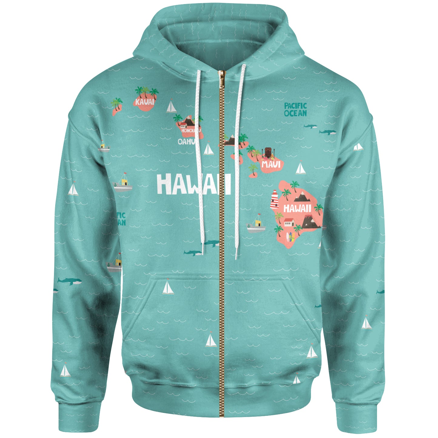 Hawaii Hoodie - Hawaii Map Doodle Version