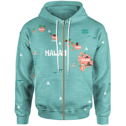 Hawaii Hoodie - Hawaii Map Doodle Version