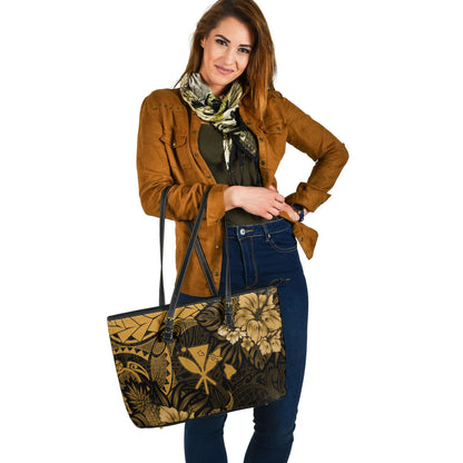 Hawaii Leather Tote Bag Polynesian Turtle Tropical Golden