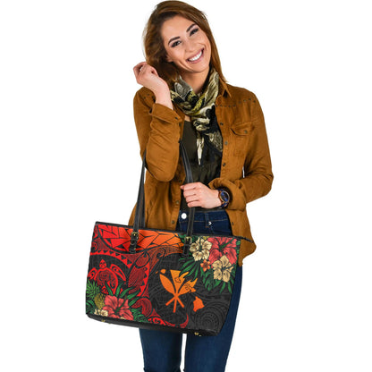 Hawaii Leather Tote Bag Polynesian Turtle Tropical