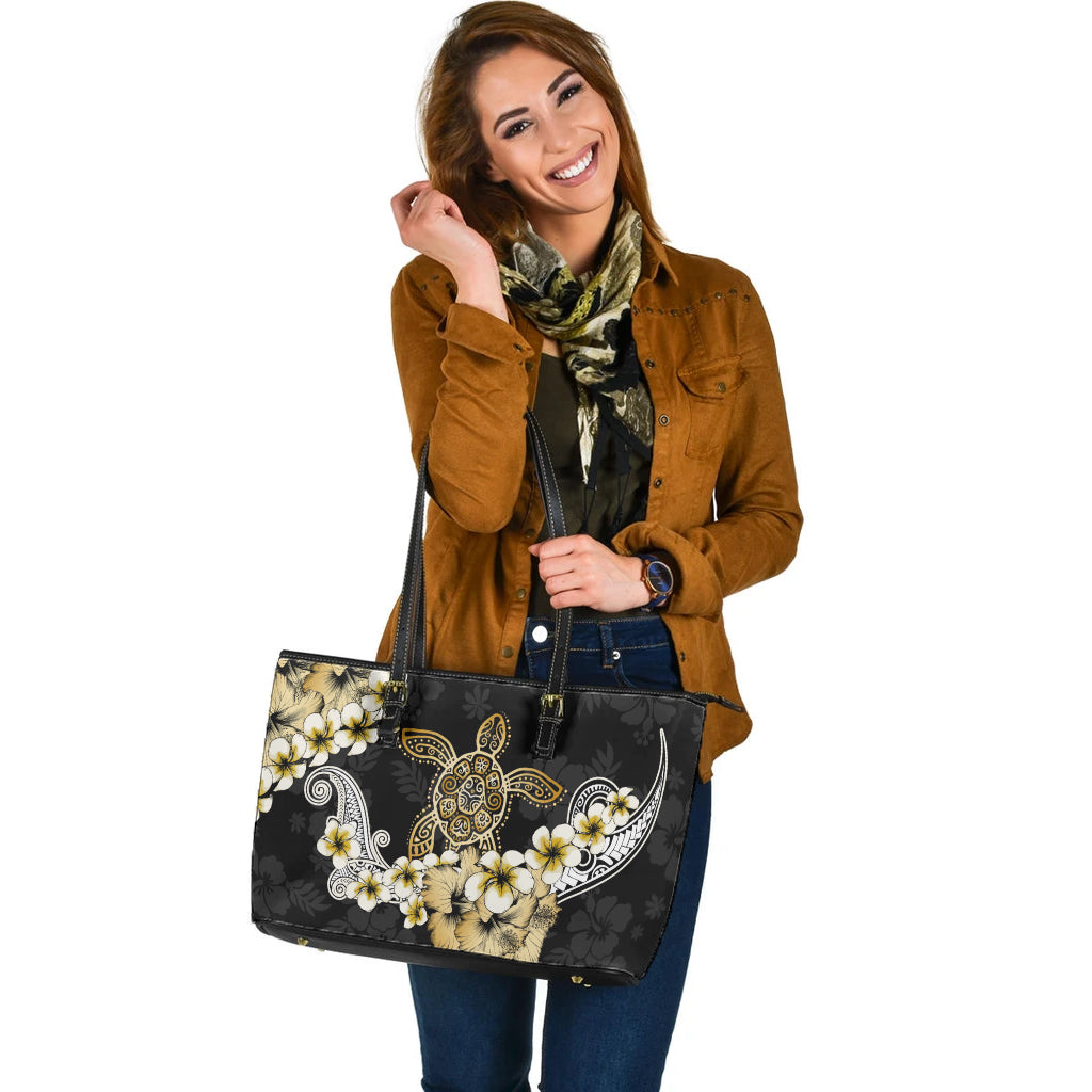 Hawaii Leather Tote Bag Turtle Gold Tropical