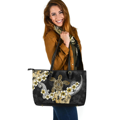 Hawaii Leather Tote Bag Turtle Gold Tropical